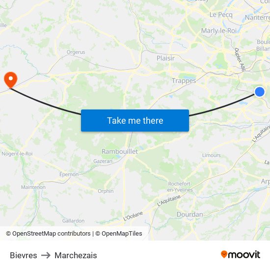 Bievres to Marchezais map