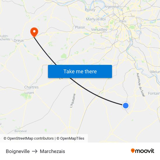 Boigneville to Marchezais map