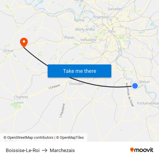 Boissise-Le-Roi to Marchezais map