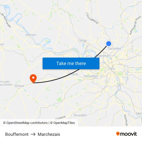 Bouffemont to Marchezais map