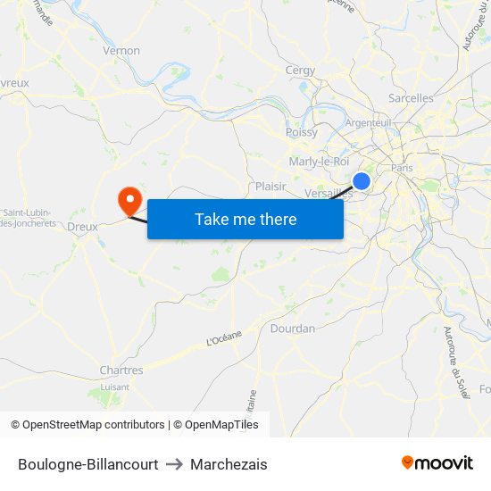 Boulogne-Billancourt to Marchezais map