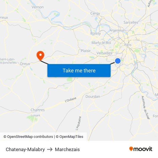 Chatenay-Malabry to Marchezais map