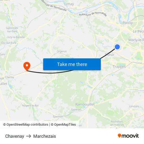 Chavenay to Marchezais map