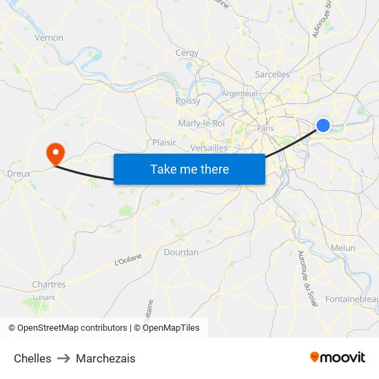 Chelles to Marchezais map