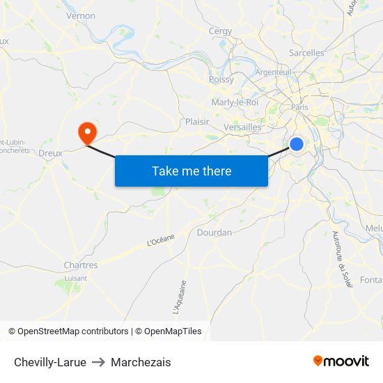 Chevilly-Larue to Marchezais map