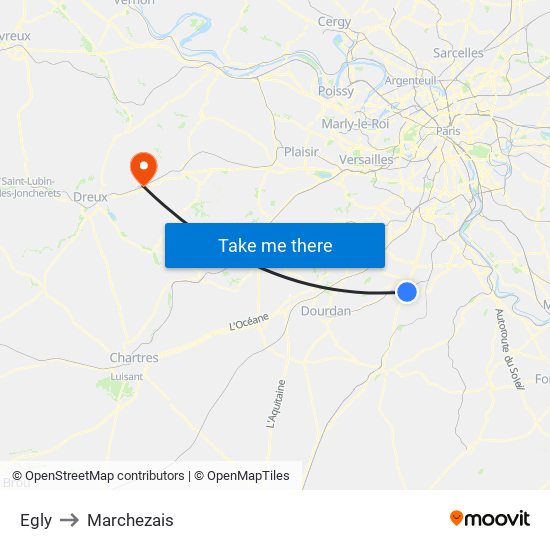 Egly to Marchezais map