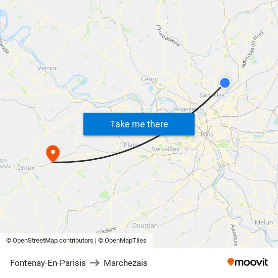 Fontenay-En-Parisis to Marchezais map