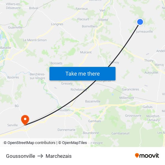 Goussonville to Marchezais map