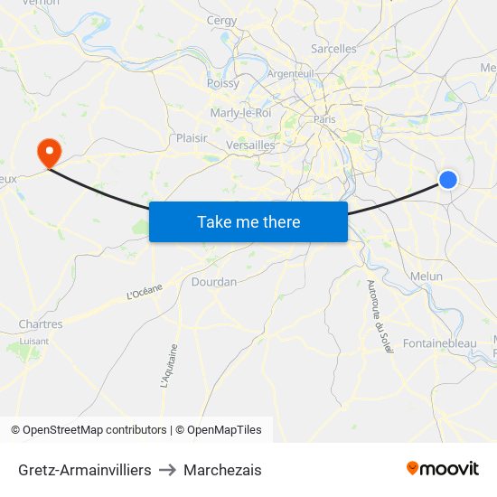Gretz-Armainvilliers to Marchezais map