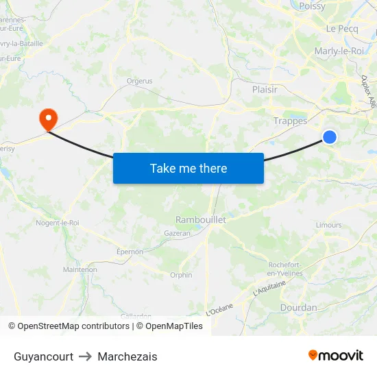 Guyancourt to Marchezais map