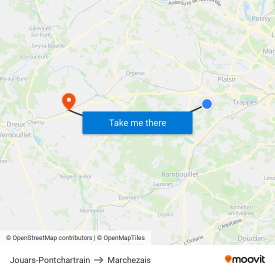 Jouars-Pontchartrain to Marchezais map