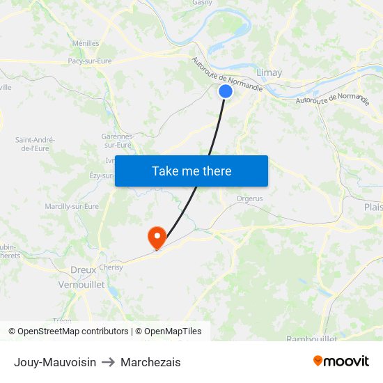 Jouy-Mauvoisin to Marchezais map