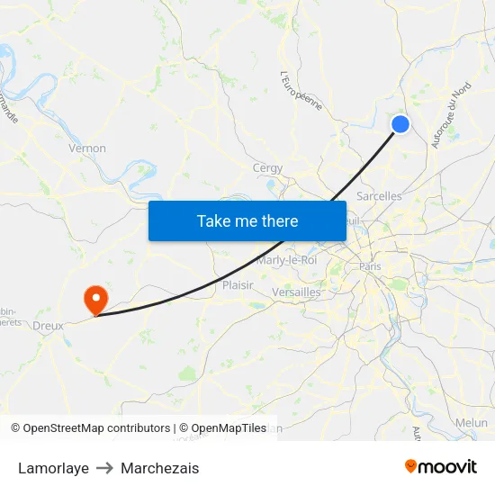 Lamorlaye to Marchezais map