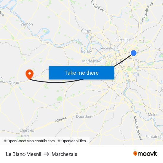 Le Blanc-Mesnil to Marchezais map