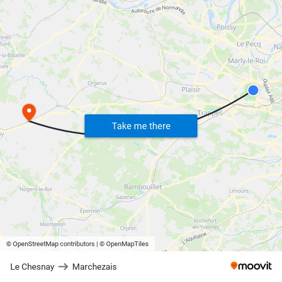 Le Chesnay to Marchezais map