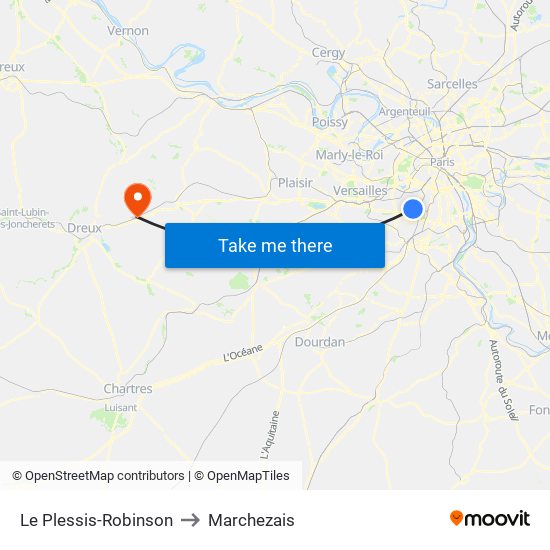 Le Plessis-Robinson to Marchezais map