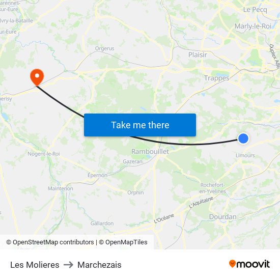 Les Molieres to Marchezais map