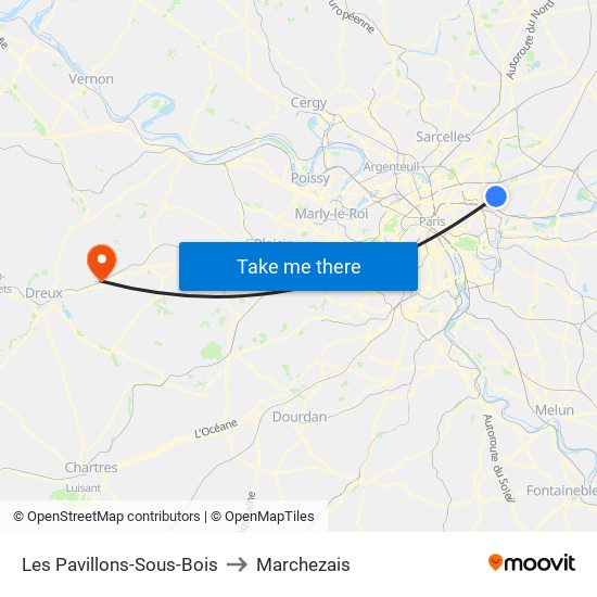 Les Pavillons-Sous-Bois to Marchezais map