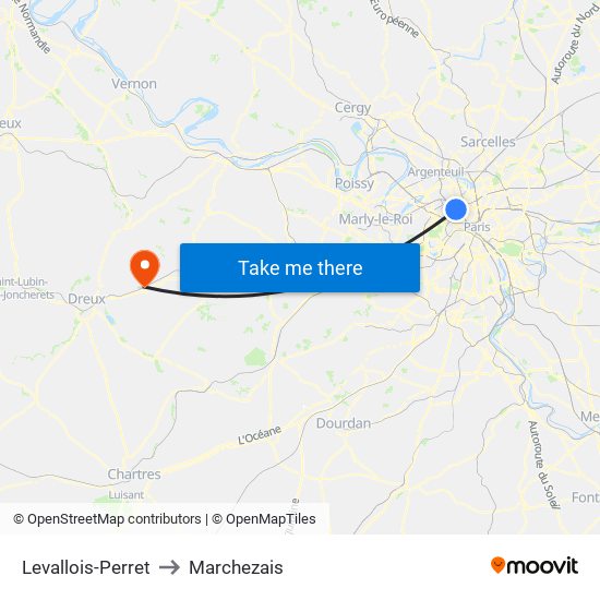 Levallois-Perret to Marchezais map