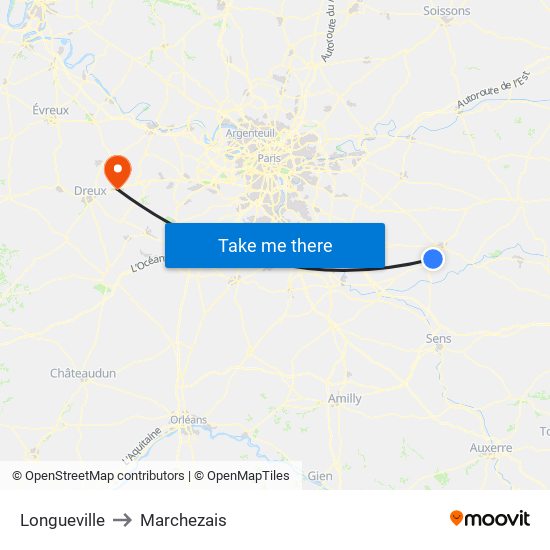 Longueville to Marchezais map