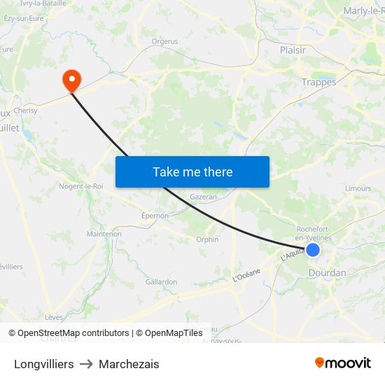 Longvilliers to Marchezais map