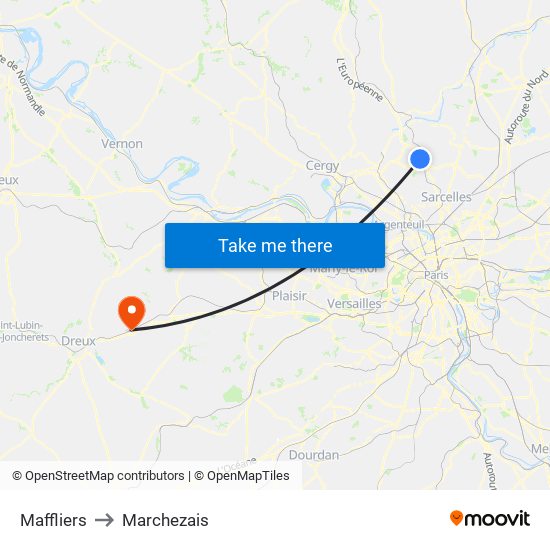 Maffliers to Marchezais map