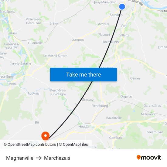 Magnanville to Marchezais map