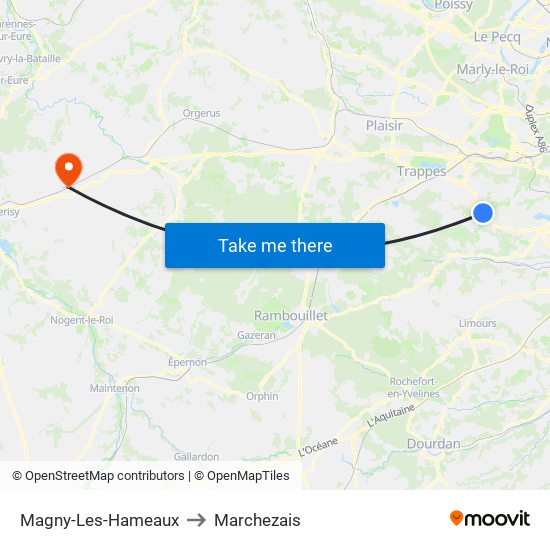 Magny-Les-Hameaux to Marchezais map