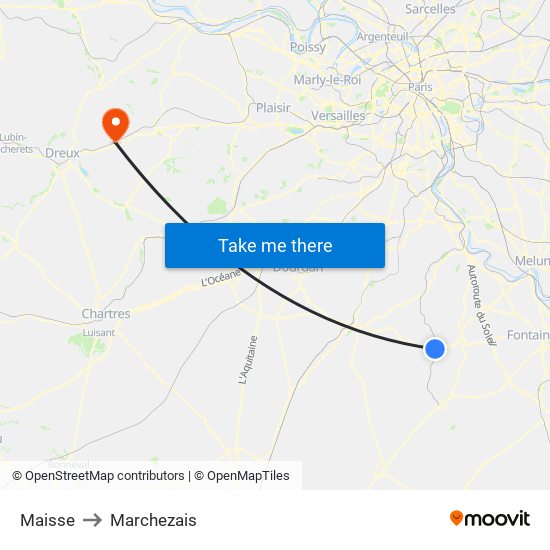 Maisse to Marchezais map