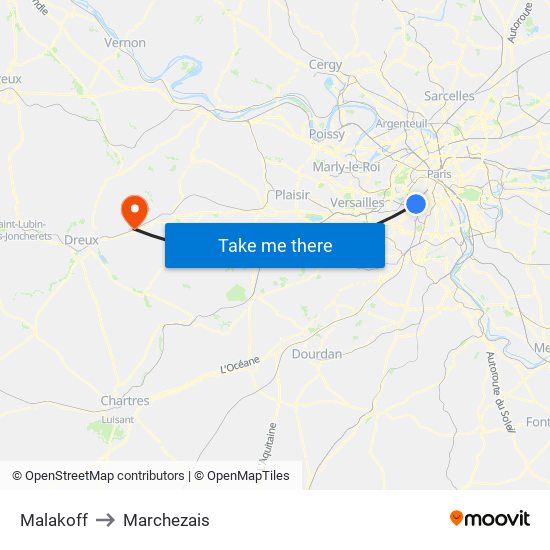 Malakoff to Marchezais map