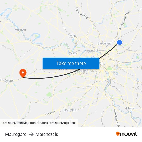 Mauregard to Marchezais map