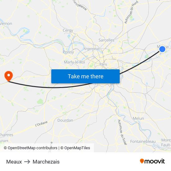 Meaux to Marchezais map