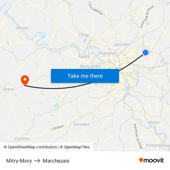 Mitry-Mory to Marchezais map