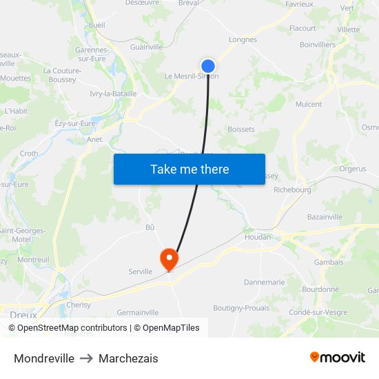 Mondreville to Marchezais map