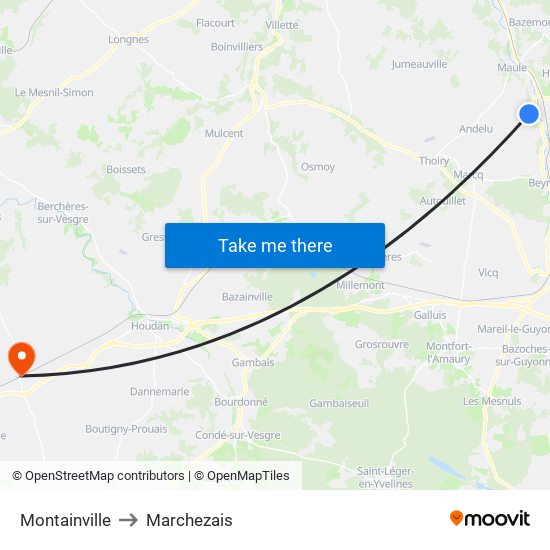 Montainville to Marchezais map