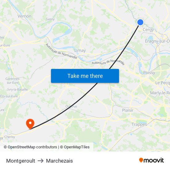 Montgeroult to Marchezais map
