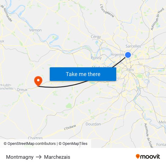 Montmagny to Marchezais map