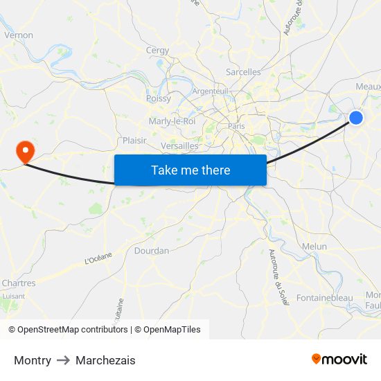 Montry to Marchezais map