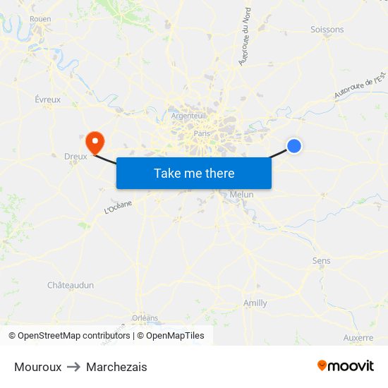 Mouroux to Marchezais map