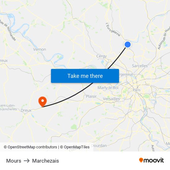 Mours to Marchezais map