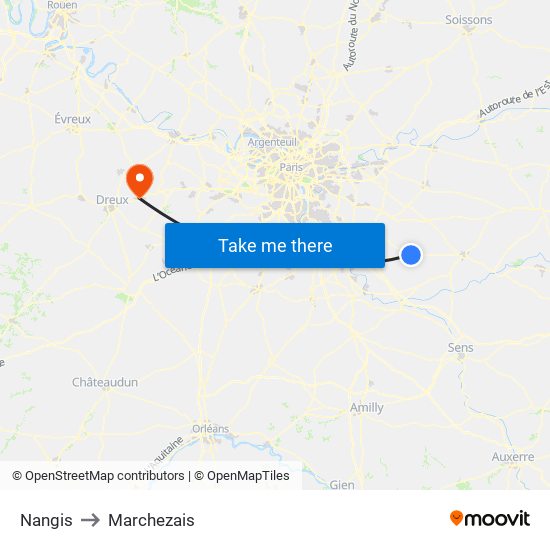 Nangis to Marchezais map