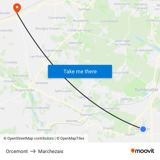 Orcemont to Marchezais map
