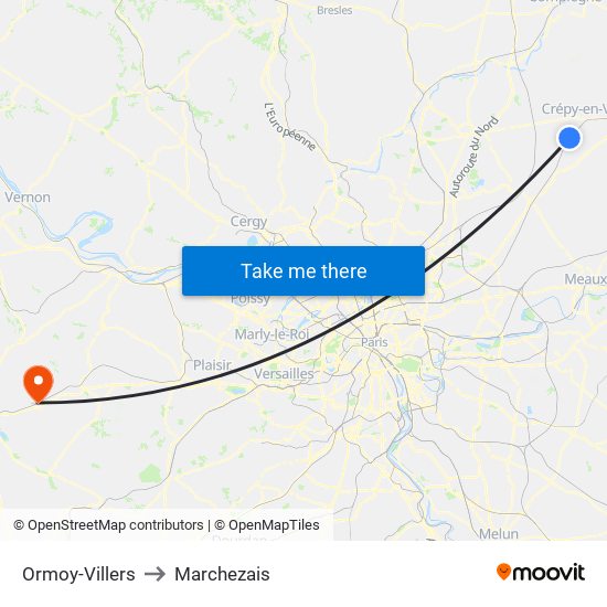 Ormoy-Villers to Marchezais map