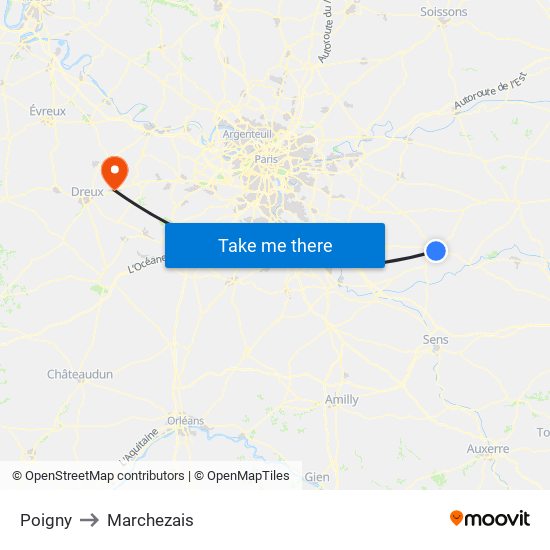 Poigny to Marchezais map