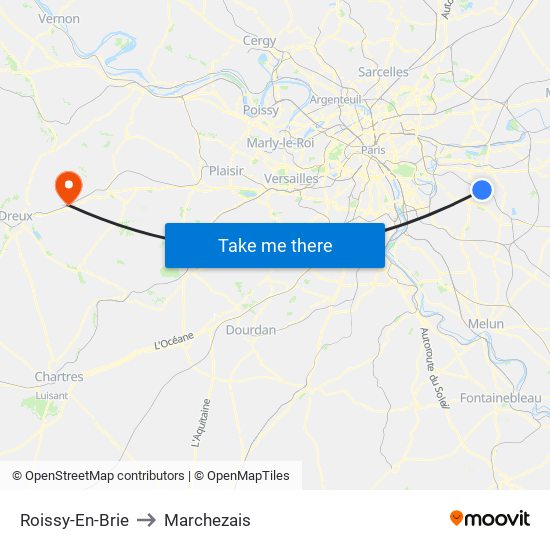 Roissy-En-Brie to Marchezais map