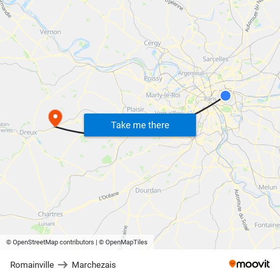 Romainville to Marchezais map