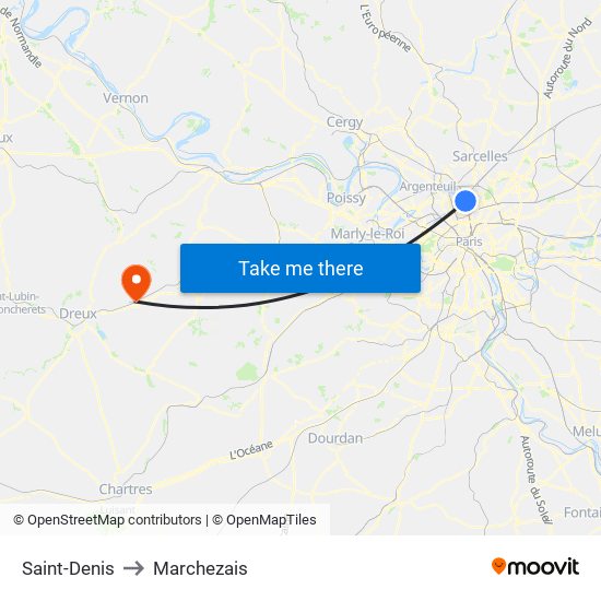 Saint-Denis to Marchezais map
