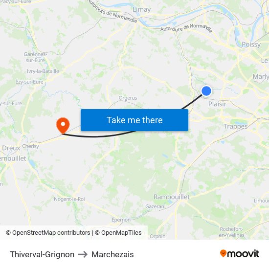 Thiverval-Grignon to Marchezais map