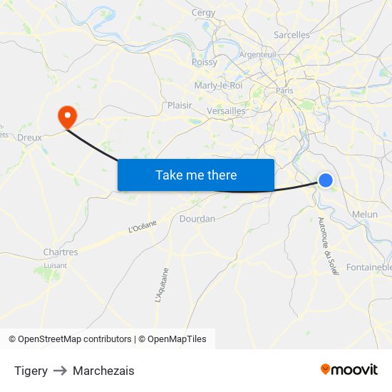 Tigery to Marchezais map