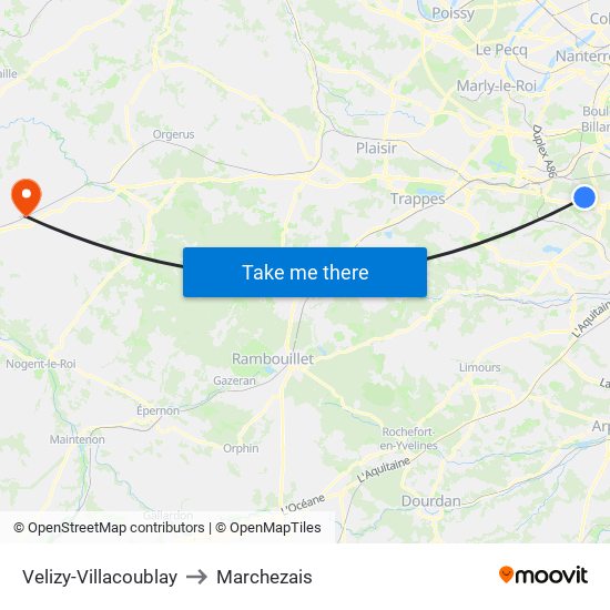 Velizy-Villacoublay to Marchezais map